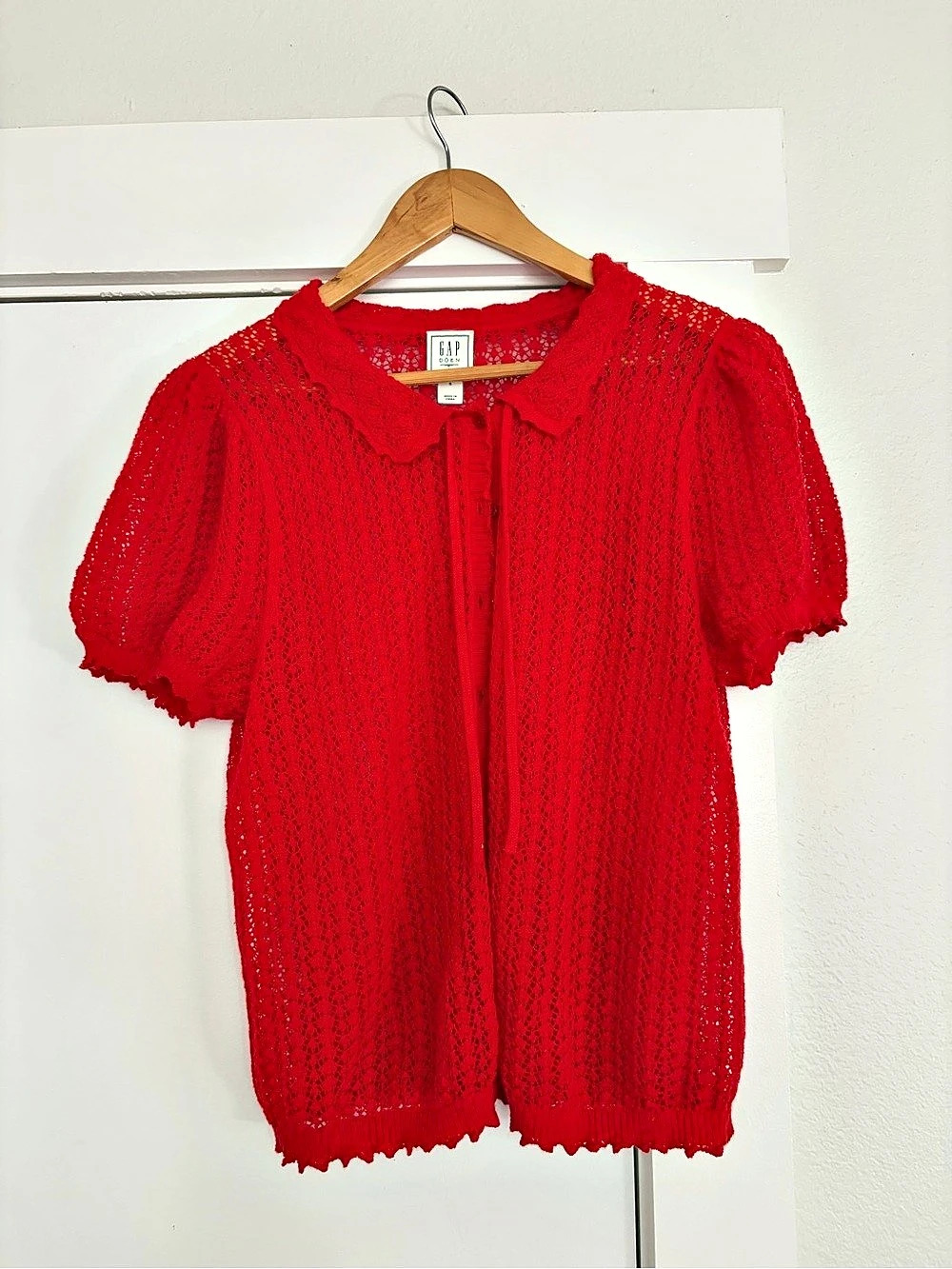 GAP 100% Cotton Pointelle Cardigan Red Size Small - Picture 4 of 7